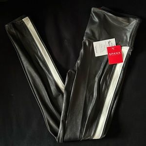 NWT. SPANX Faux Leather Leggings for Women Tummy Control w/ Side Stripe. Size S